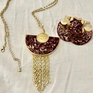 Chocolate brown Moroccan gold necklace earrings